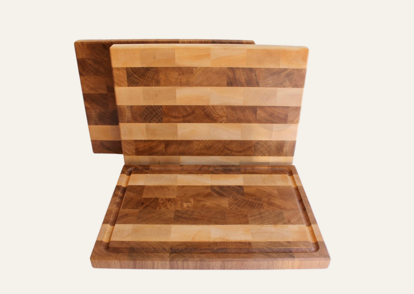 Stirnholzschneidebrett aus Schweizer Eiche und Ahorn 3cm dick